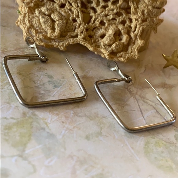 Earrings; Silver; Square; Hoop; Pierced; Earrings - Picture 4 of 6